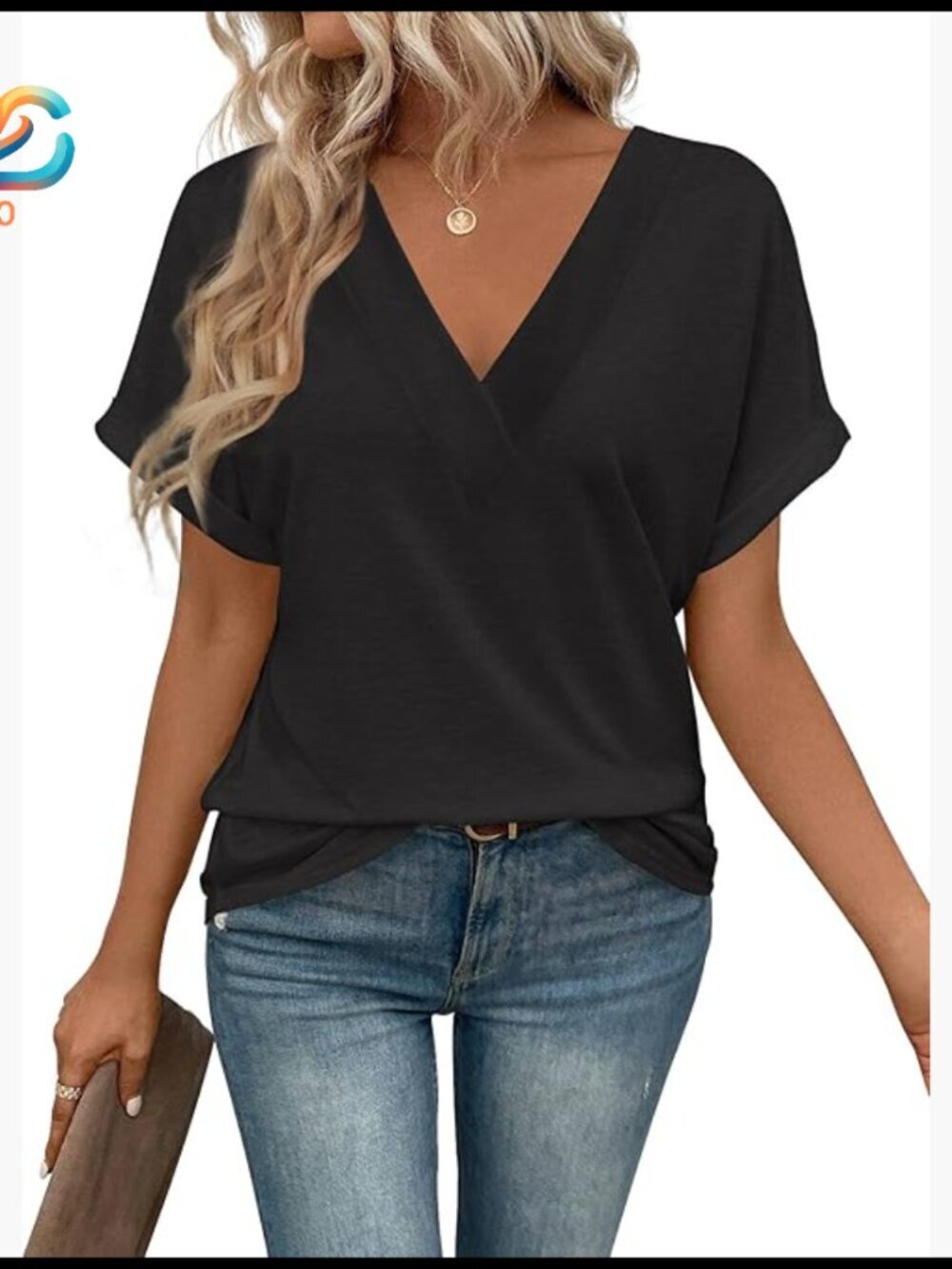 V-Neck Short Sleeve T-Shirt, Loose Fit, Lightweight Fabric, Versatile Casual Top